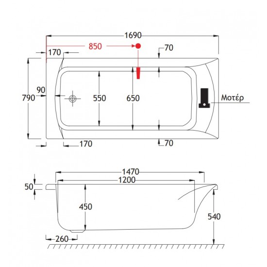 Μπανιέρα Carron Sigma 170x80cm 429c Ένθετη ή Με Ποδιά 